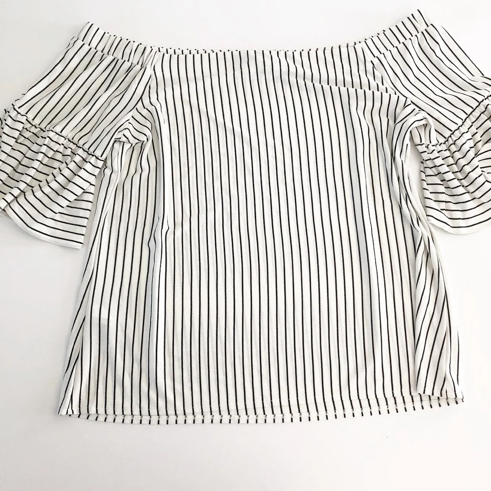 Banana Republic Stripe Crepe Off Shoulder Top - Picture 5 of 6